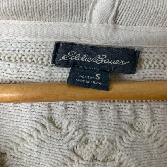 Eddie Bauer Women’s Cream Knit Hoodie – Small, V-Neck, Intricate Shoulder Detail - Picture 2 of 16
